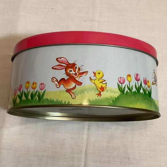 Easter Bunny & Chicks The Tin Box Company of America 1985 Metal Easter Decor - Picture 4 of 13